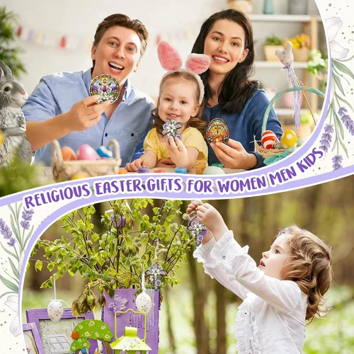 Miniatura 4 de WaaHome Adorno de cruz de Pascua para decoración de árbol, flor morada, decoración de Pascua, regalos religiosos para mujeres, hombres, niños