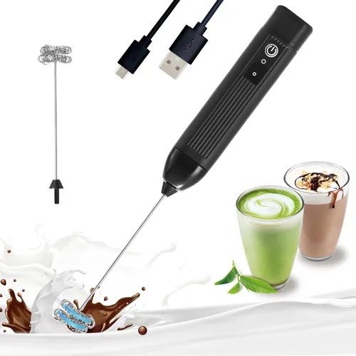 Espumador de leche recargable de mano, mezclador de café eléctrico de 3 velocidades con batidor de acero inoxidable para chocolate caliente, huevos,