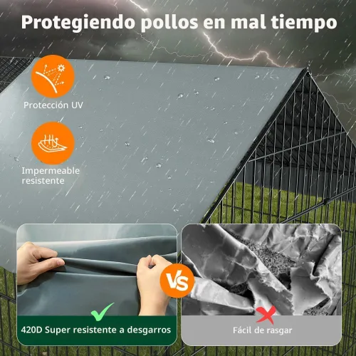 Miniatura 3 de PawGiant Gallinero Corral para Pollos para Patio con Cubierta 130"×40"×40" Tractor de Pollos Portátil de Metal Exterior Jaula Recinto Caja Afuera