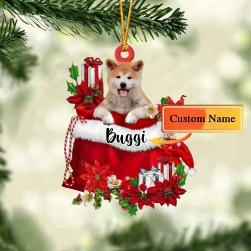 Miniatura 3 de Perro Akita Inu personalizado en bolsa de regalo, adorno de Navidad, nombre personalizado, regalo para amantes de los perros, familia, Navidad