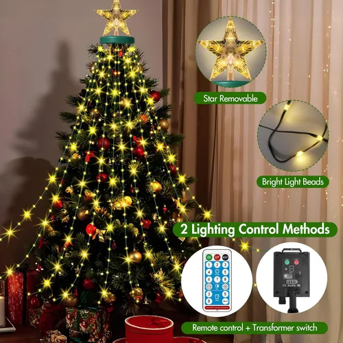 Miniatura 2 de Luces solares para árbol de Navidad con estrella de 6.6 pies x 16 líneas, 410 luces LED de Navidad con 8 modelos de temporizador remoto, luces