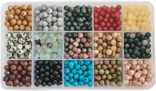 Miniatura 8 de 750 cuentas de piedra redonda natural real, cristales lisos, piedras preciosas sueltas, multicolor, mezcladas para hacer joyas, pulseras, collares