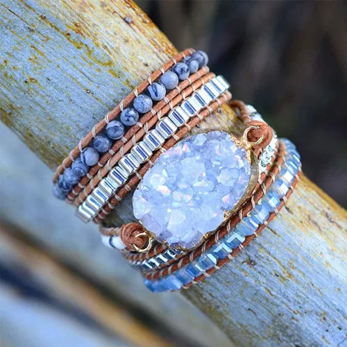 Miniatura 53 de ZOSOJONA - Pulseras bohemias hechas a mano de piedra natural, que dan vuelta, con cuentas de cristal de turquesa