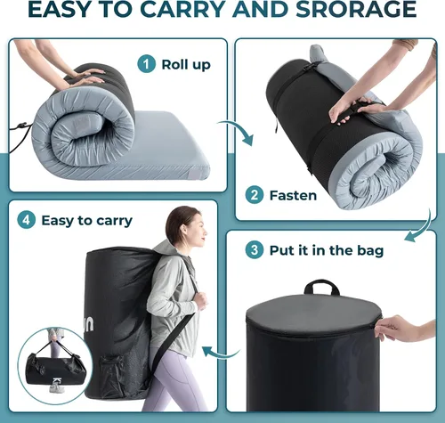 Miniatura 5 de Kingfun Colchón de espuma viscoelástica CertiPUR-US de 3 pulgadas, impermeable, enrollable, tapete grueso para dormir para tienda de campaña