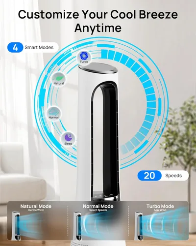 Miniatura 3 de Uthfy 38 Inch Bladeless Tower Fan, 120° Oscillation Quiet Standing Fans, 20 Speeds & 4 Modes, Ambient Light, Remote Control, 12H Timer, Ideal for