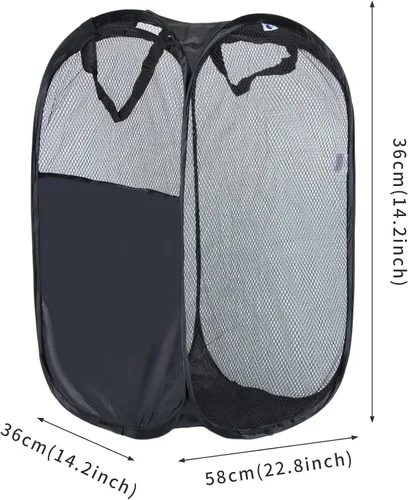 Miniatura 2 de Paquete de 2 cestas de almacenamiento y lavandería desplegables de malla, portátil, asas duraderas, plegables para almacenamiento y fácil de abrir