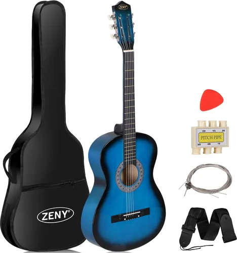 Miniatura 12 de Zeny Nueva Guitarra Acústica de 38 pulgadas para principiantes con funda para guitarra, correa, afinador y púa, Negro