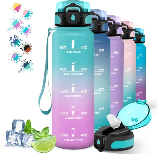 Miniatura 19 de Botella de agua – 16.9 fl oz – Botella de agua para niños, botella de sorbete a prueba de fugas, botella deportiva con marcador de tiempo, botella