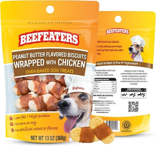 Beefeaters Galletas de mantequilla de maní para perros con pollo real, 13 onzas, horneadas, altas en proteínas y bajas en grasa para perros