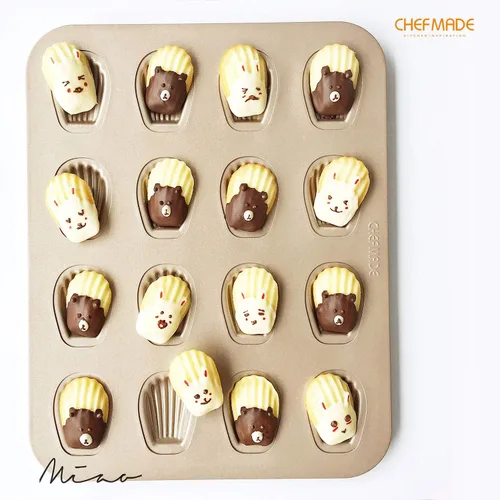 Miniatura 5 de CHEFMADE Molde para tartas de Madeleine, 16 cavidades, antiadherente, con carcasa ovalada, para hornear al horno (dorado champán)