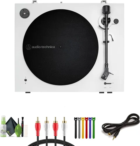 Audio Technica Consumer AT-LP3XBT-WH Tocadiscos Bluetooth de dos velocidades con transmisión por correa, totalmente automático (inalámbrico y