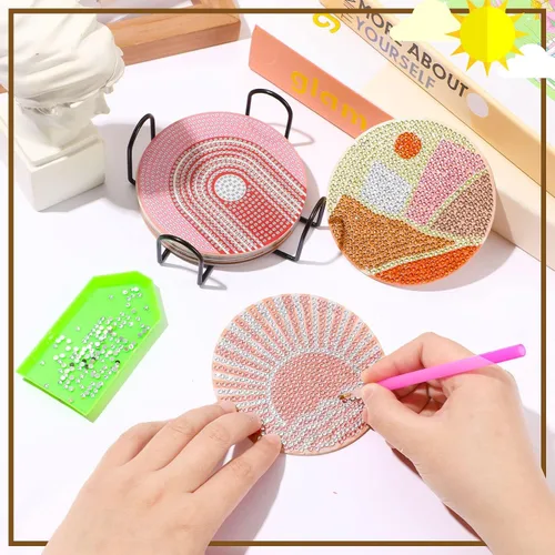 Miniatura 7 de UPINS 8 piezas de posavasos de arte de diamante bohemio para bebidas, kits de arte de diamante DIY para adultos, niños, principiantes, suministros