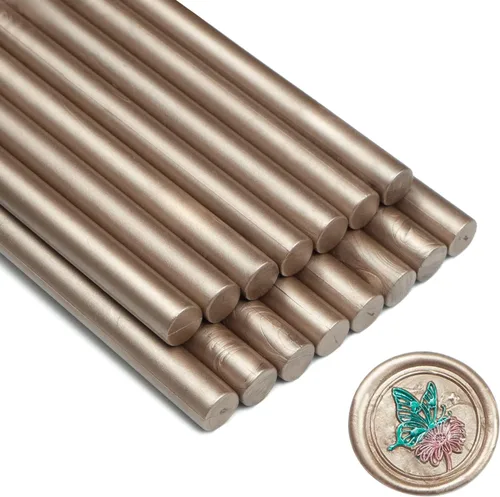 Miniatura 16 de Barra de sellado de cera, 15 piezas de pistola de pegamento para invitaciones de boda, tarjetas, sobres, oro rosa, material de cera flexible