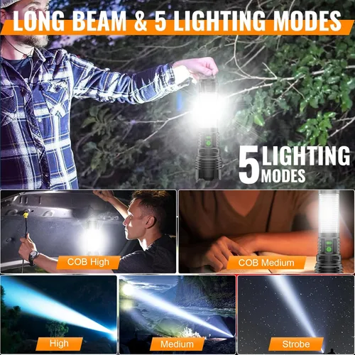 Miniatura 4 de Hoxida Linternas de Camping Recargables de Altos Lúmenes - 2000 Metros de Haz Largo, Súper Brillante, Linterna LED, Impermeable, Luces de Tienda