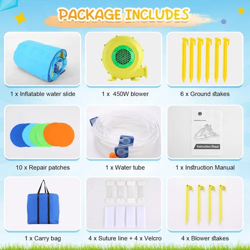 Miniatura 6 de Whubefy Toboganes acuáticos inflables para niños con soplador de 450 W, parque acuático inflable 6 en 1, tobogán acuático de 158 x 138 x 89 pulgadas