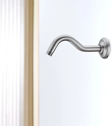 Miniatura 6 de Brazo de ducha curvado en forma de S de 8 pulgadas con brida, brazo de tubo de extensión de cabezal de ducha de acero inoxidable, montaje en pared