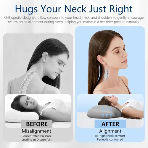 Miniatura 5 de Almohada cervical para dormir, almohada ergonómica de espuma viscoelástica para aliviar el dolor de cuello, almohadas para dormir de lado