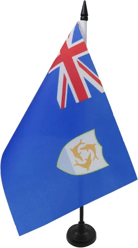 Miniatura 79 de Bandera de mesa de Anguila de 4 x 6 pulgadas, bandera de escritorio británica de Anguila, 5.9 x 3.9 in, palo y base de plástico negro AZ FLAG