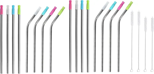 Miniatura 2 de Ezprogear Juego de 10 popotes anchos reutilizables de acero inoxidable de 0.315 in para batidos y batidos con puntas y bolsa de lona