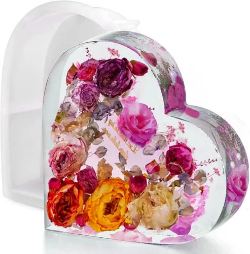 Moldes de silicona grandes para resina, molde de resina de corazón, moldes de resina epoxi para preservación de flores, fundición de arte de resina,