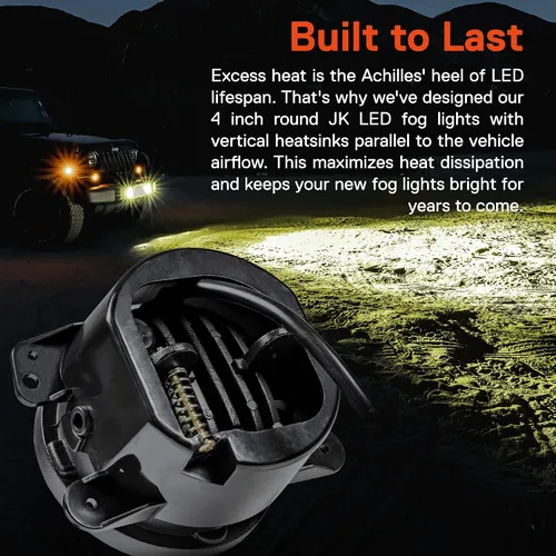 Miniatura 5 de TRUE MODS Luces antiniebla LED de 4 pulgadas 60W color ámbar de repuesto para parachoques delantero de plástico de Jeep Wrangler JK JKU 2007-2018