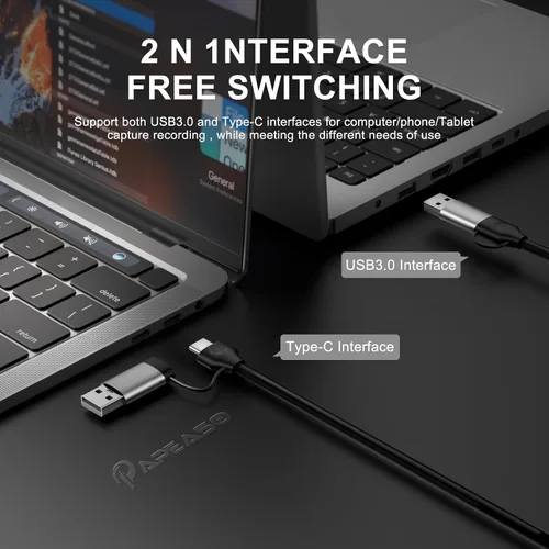 Miniatura 5 de Papeaso Tarjeta de captura de video, 4K HDMI a USB/USB C 3.0, dispositivo de captura de video 1080P 60FPS, para transmisión, enseñanza