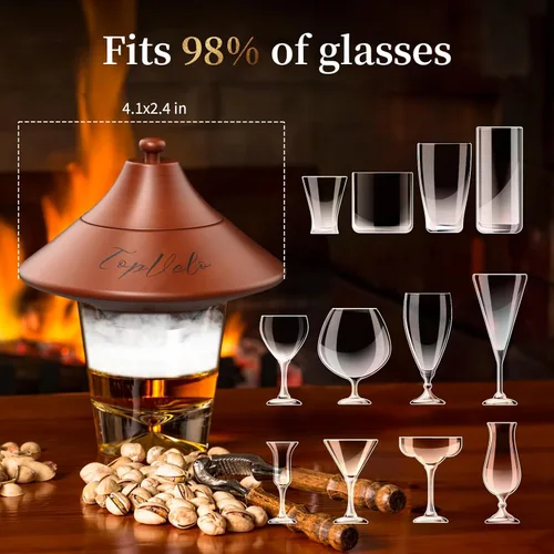 Miniatura 6 de Kit de ahumador de cóctel con antorcha y vaso de whisky, chips de madera de 6 sabores y 3 piedras de whisky para whisky y bourbon, regalo para Marrón