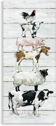 Stupell Industries 'Country Farm Animal Stack', lienzo artístico, 10 x 24 pulgadas, fácil de colgar y resistente, fabricado en Estados Unidos, por
