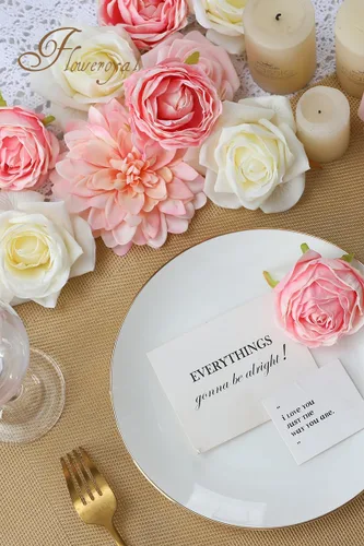 Miniatura 4 de Floweroyal Flores Artificiales Rosadas Flores de Rosa Falsas Dalia con Tallos para Ramos de Novia de Boda DIY, Baby Shower, Arreglo Floral, Centros