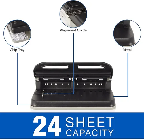 Miniatura 2 de Swingline Perforadora de 2 a 7 agujeros, semiajustable, perforadora de agujeros resistente, fácil al tacto, capacidad de perforación de 24 hojas