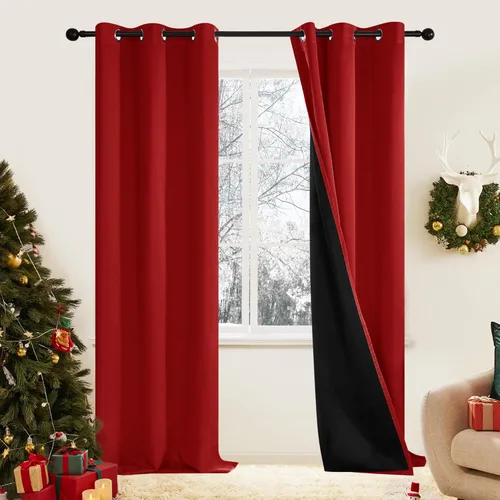 Miniatura 31 de Deconovo Cortinas 100% opacas, cortinas de ventana con aislamiento térmico, paneles reductores de ruido, cortinas de forro negro, con ojales
