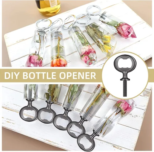 Miniatura 5 de Kit de abridor de botellas de metal, 10 piezas de insertos de acero inoxidable, accesorios para abridor de cerveza DIY, insertos negros planos