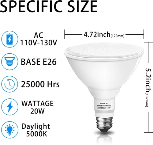 Miniatura 3 de Gonhom Par38 Bombillas LED de luz de inundación del atardecer al amanecer para exteriores, 20 W de reemplazo de hasta 200 W, 1800 lúmenes, base E26