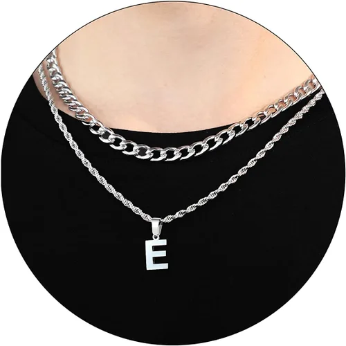 Miniatura 71 de SENRAN Collar con inicial en capas de la A a la Z para hombre, cadena de cuerda torcida de acero inoxidable de 18 a 20 pulgadas, dije de letra