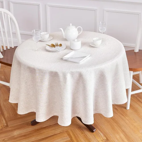 Miniatura 20 de Solino Home Mantel de lino 100 % puro de 52 x 52 pulgadas, mantel cuadrado de aguacate y blanco de rayas estrechas, hecho a mano, lavable a máquina