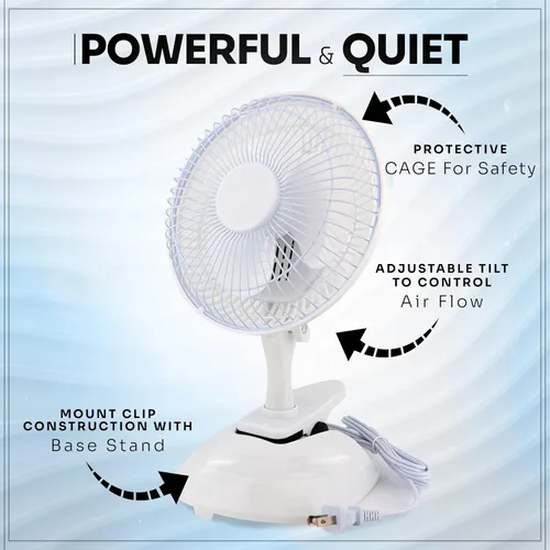 Miniatura 7 de RamPro Escritorio portátil y ventilador de clip, ventiladores de 6 pulgadas, enchufe pequeño y silencioso, pequeño ventilador de refrigeración