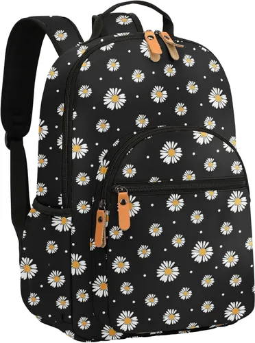 Leaper Mochila para laptop para mujer: linda mochila floral para escuela, universidad, viajes, trabajo, mochila ligera para niños, Negro margarita,
