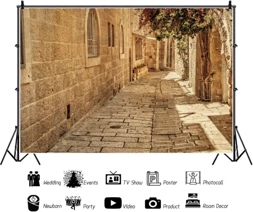 Miniatura 2 de Fondo de piedra antigua de Jerusalén de 5 x 3 pies, fondo de piedra de Jerusalén, flores de primavera, fondo de cueva de sol, para fotografía, telón