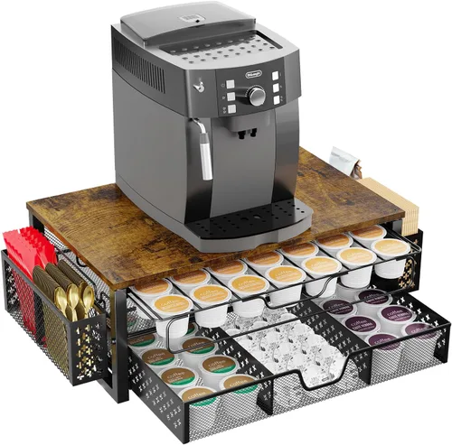 Miniatura 8 de Simple Trending Soporte para cápsulas de café para tazas K, con cajón de almacenamiento deslizante de 2 niveles y soporte para accesorios de café