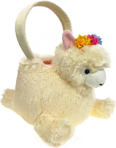 Cesta de felpa de alpaca 3D, cesta de caza de huevos de Pascua, lindas cestas de felpa de animales para decoraciones de Pascua, suministros de