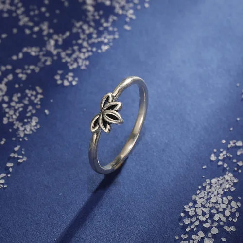 Miniatura 4 de Womens Lotus Flower Rings Simple Rings 925 Sterling Silver Rings Womens Stacking Rings Vintage Statement Rings Size 5-9