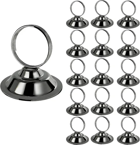 Urban Deco Paquete de 16 portatarjetas de mesa de acero para fotos, letreros de comida, notas de notas, bodas, restaurantes, cumpleaños (negro)
