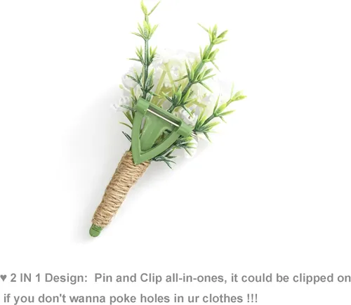 Miniatura 6 de Boutonnieres de aliento de bebé para hombre, juego de 2, blanco natural para novio y padrinos de boda con pin para boda rústica de otoño, vintage