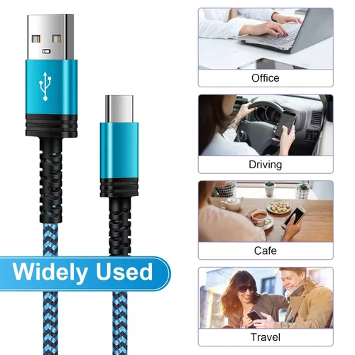 Miniatura 7 de Cable de carga USB C de 3A de carga rápida, [2 unidades, 6 pies] cable trenzado USB-A a tipo C para iPhone 15 Pro Max Plus, Samsung Galaxy A14 A54