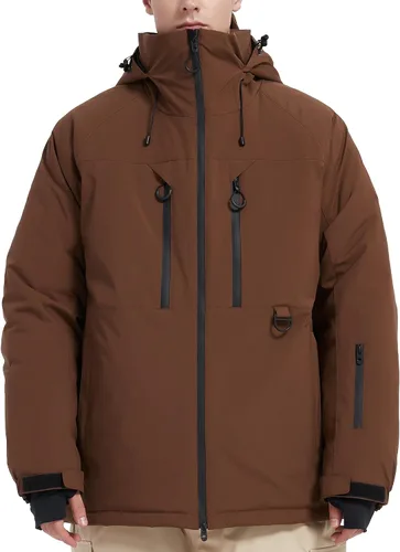 Chaqueta de esquí impermeable para hombre, abrigos de nieve, snowboard de montaña, rompevientos, parka con capucha Marrón
