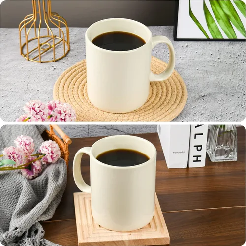 Miniatura 6 de Taza de café de cerámica extra grande de 29 onzas con asa para oficina y hogar (29 onzas, crema)