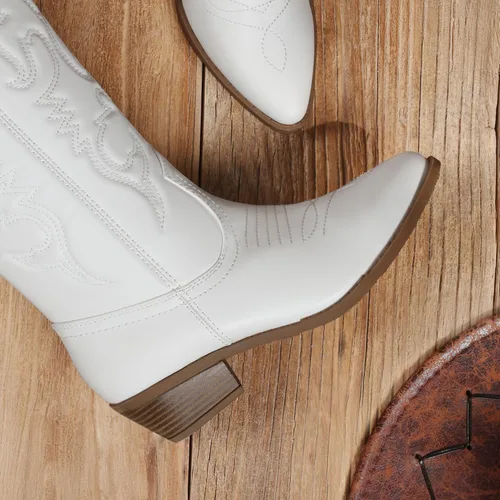 Miniatura 4 de DREAM PAIRS Botas vaqueras para mujer, botas vaqueras de media pantorrilla