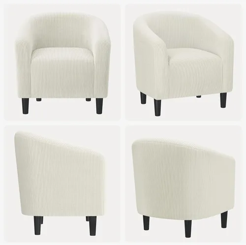 Miniatura 5 de Yaheetech Silla Accent tipo barril, silla de club de tela de pana, elegante sillón de sherpa peludo con acolchado suave y acogedor, adecuado