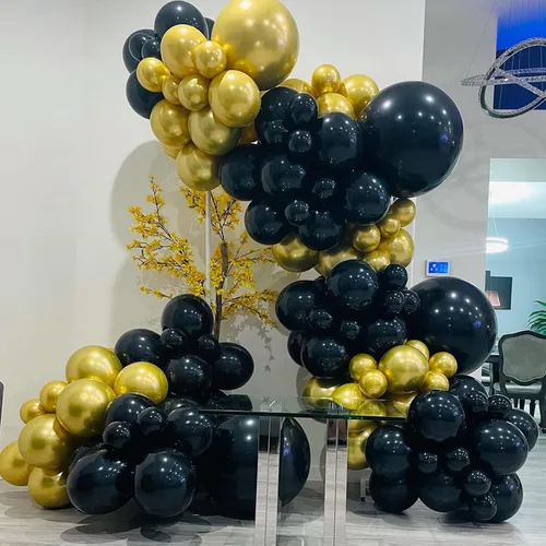 Miniatura 7 de YMSZ Globos negros y dorados, 67 globos metálicos dorados y negros de 12 pulgadas para cumpleaños, jubilación, graduación, decoración de fiesta