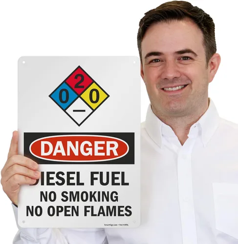 Miniatura 4 de SmartSign -S-9401-AL Letrero NFPA "Danger - Combustible Diesel, No Smoking No Open Flames" Aluminio de 10" x 14" - Negro/Rojo sobre Blanco